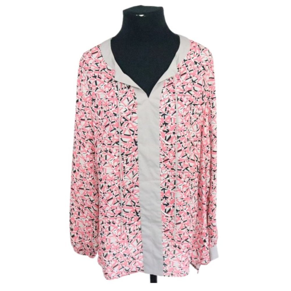 BASLER Printed Long Sleeve Tonal Print Blouse Plus Size Pink 46 NWT - Picture 2 of 5